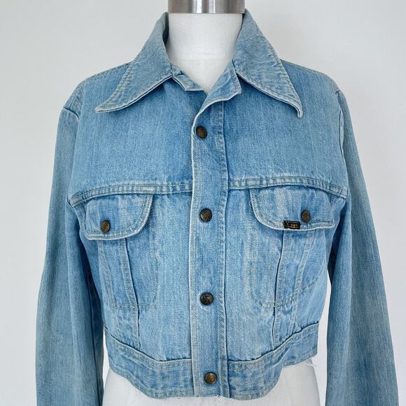 Vintage 70s LEE Cropped Denim Jacket / S-M / Western / Boho Retro / Snap Button - Picture 2 of 8